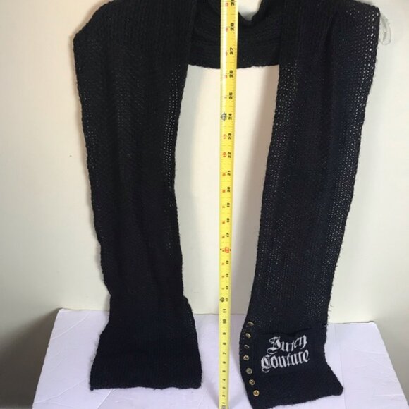 Juicy Couture NEW Knit Scarf Logo Gold Buttons Soft Warm Black White Rectangle - Picture 13 of 14